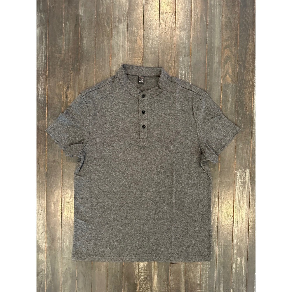 Manfinity Heather‎ Gray Henley Shirt Short Sleeve Mandarin Collar Slim Fit